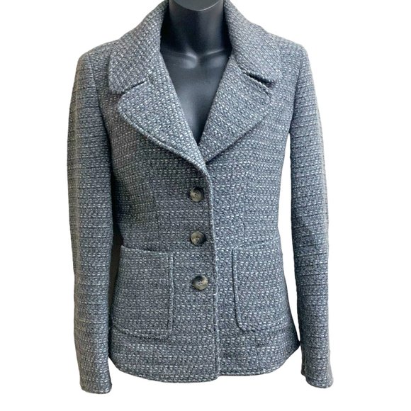 Ellen Tracy Gray Tweed Wool Blend Three Button Blazer - Picture 1 of 11